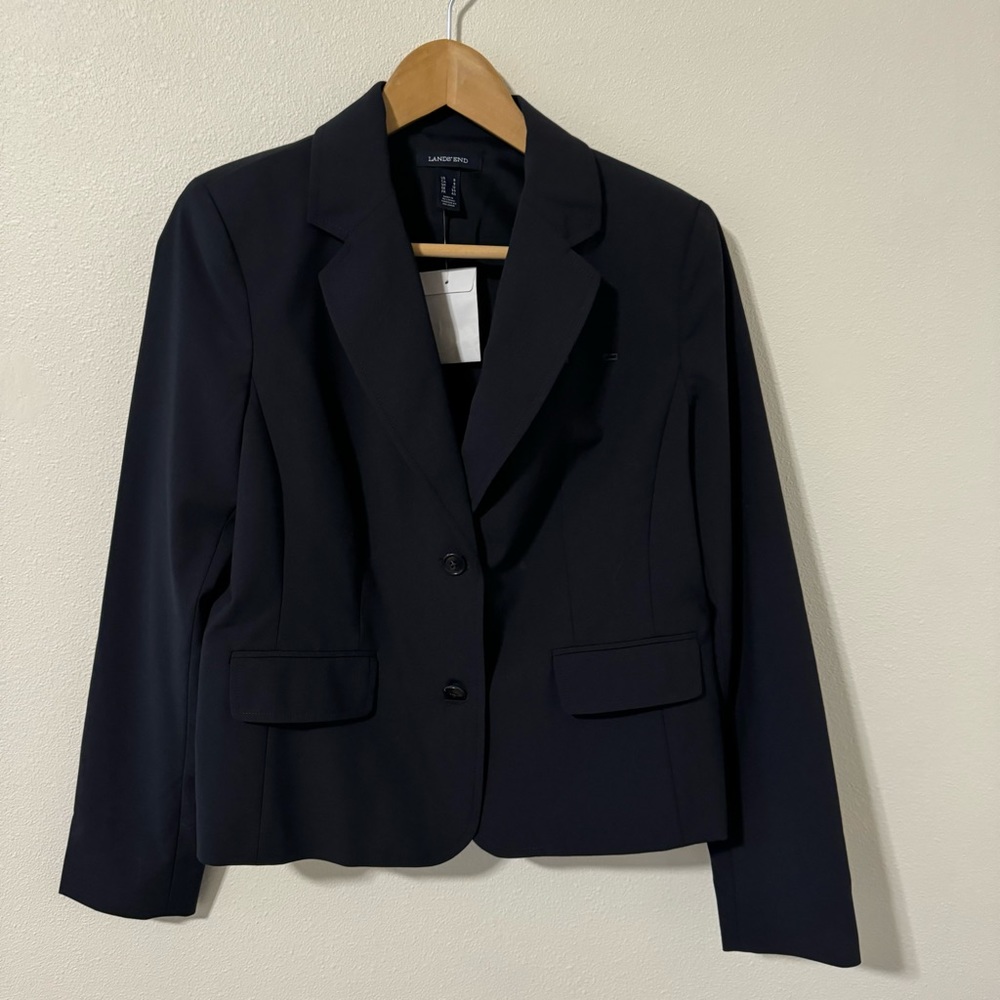 Lands’ End Wool Blend Two-Button Blazer Navy Academia Preppy NWOT-8